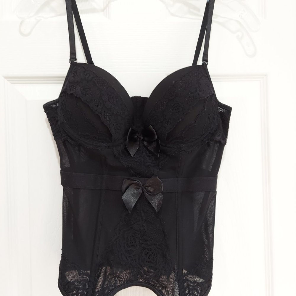 Black Corset Top Padded Sheer with Bows